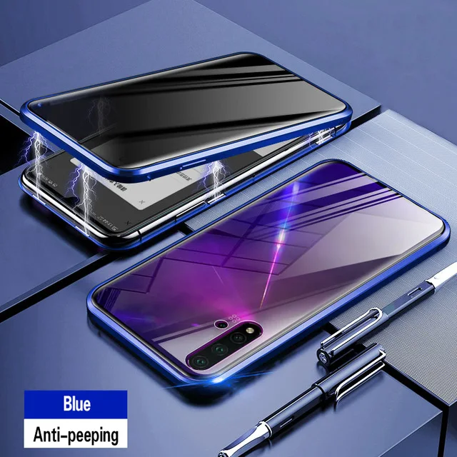 Магнитный металлический чехол для samsung Galaxy Note 9 10 Plus S8 S9 S10 для iPhone 11 Pro Max X XR XS 7 8 6 6S Plus стеклянный чехол - Цвет: Blue