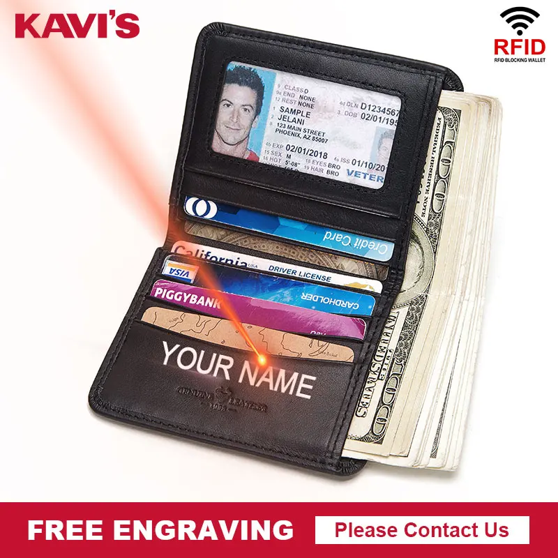 KAVIS мужские кошельки из 100% натуральной коровьей кожи с радиочастотной