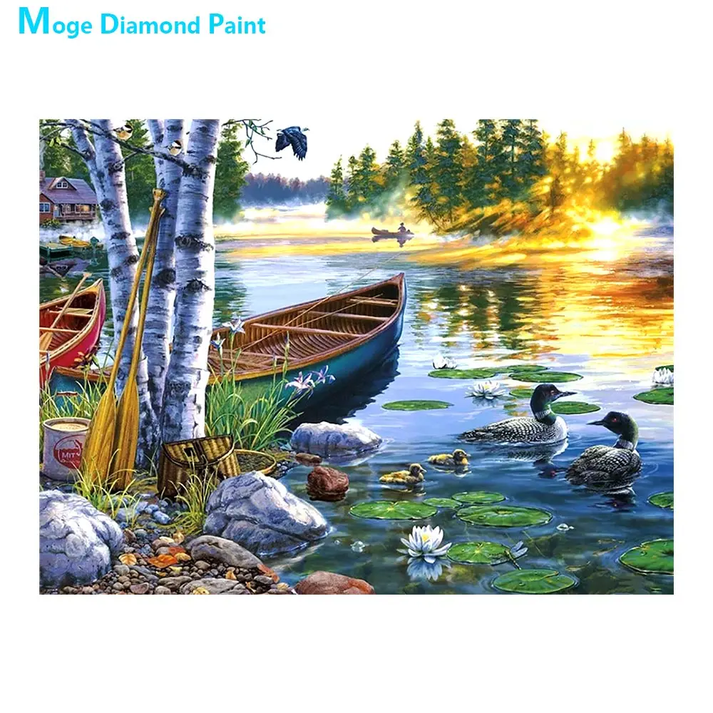 Lakeside пейзаж картина выложенная алмазами круглая полная дрель живописная Новинка