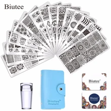 Biutee 15 pcs 다른 desgins 네일 플레이트 네일 아트 스탬프 스탬핑 플레이트 + 1 pc stamper diy 네일 매니큐어 도구 세트(China)