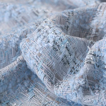 

150CM Wide 380G/M Weigh Gray Blue Tweed Knitted Wool & Cotton & Viscose & Polyester Fabric for Autumn Spring Dress Jacket DE1197