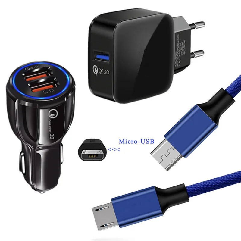 QC 3 0 быстрая светодиодная лампа автомобильное зарядное устройство 1 м Micro usb
