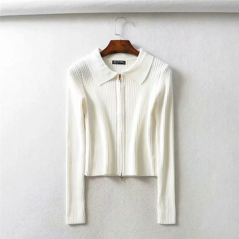 Ladyfirsy Autumn Zipper Sweaters Trendy Sexy Cardigan Long Sleeve Turn-Down Collar Sweater Club Female Clothes Wholesale - Цвет: 4