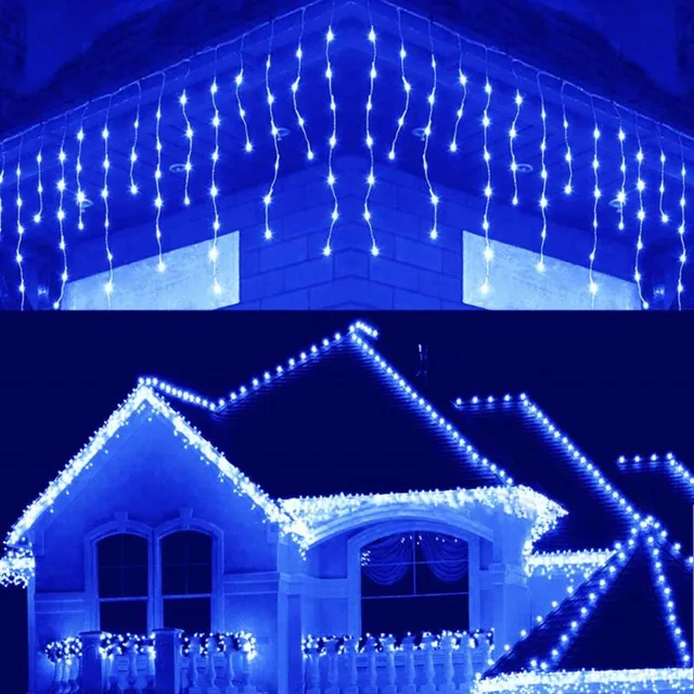 Christmas Decoration 3-20M Street Garland LED Icicle Curtain  Indoor Outdoor christmas lights Garden House Window Home Decor blue