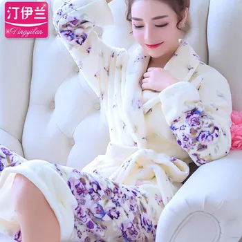 

Ladies and Men Long Bathrobe Women flower Flannel Kimono Bath Robe Bridal Wedding Bridesmaid Robes Dressing Gown Peignoir Badjas
