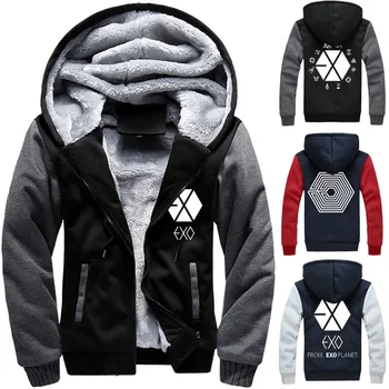 

EXO Zipper Hooded Men Trick Flannel Coats Form EXO Planet Winter Warm Cotton-padded Jacket Casual Hoodies