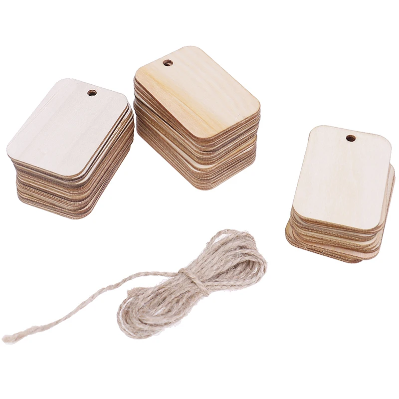 

50pcs Ornament Wood Planks Tags Wooden Hanging Labels Sheet DIY Engraving Crafts