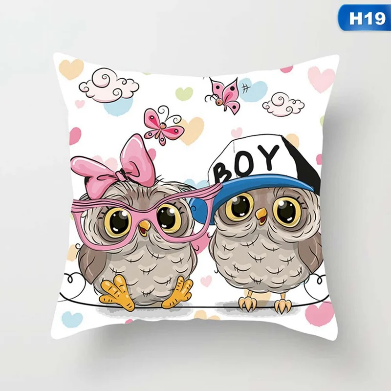 19 Новая мода наволочка милый мультфильм сова хлопок наволочка - Цвет: 19