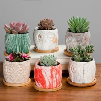 

6 Set Ceramic Flower Pots Fleshiness Planter Owl Pattern Plant Pots Household Flower Container Without Plant for Home Store