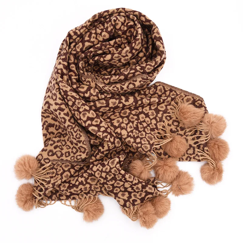 camel Fashion Winter Women Cashmere Scarf With Fur Balls Oversize Thick Pashminas Poncho Hijab Blanket - Цвет: camel