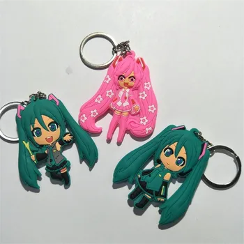 

10 pcs/lot Anime Hatsune Miku PVC Keychains Figure Vocaloid Double-sided key ring pendant Bag Accessories