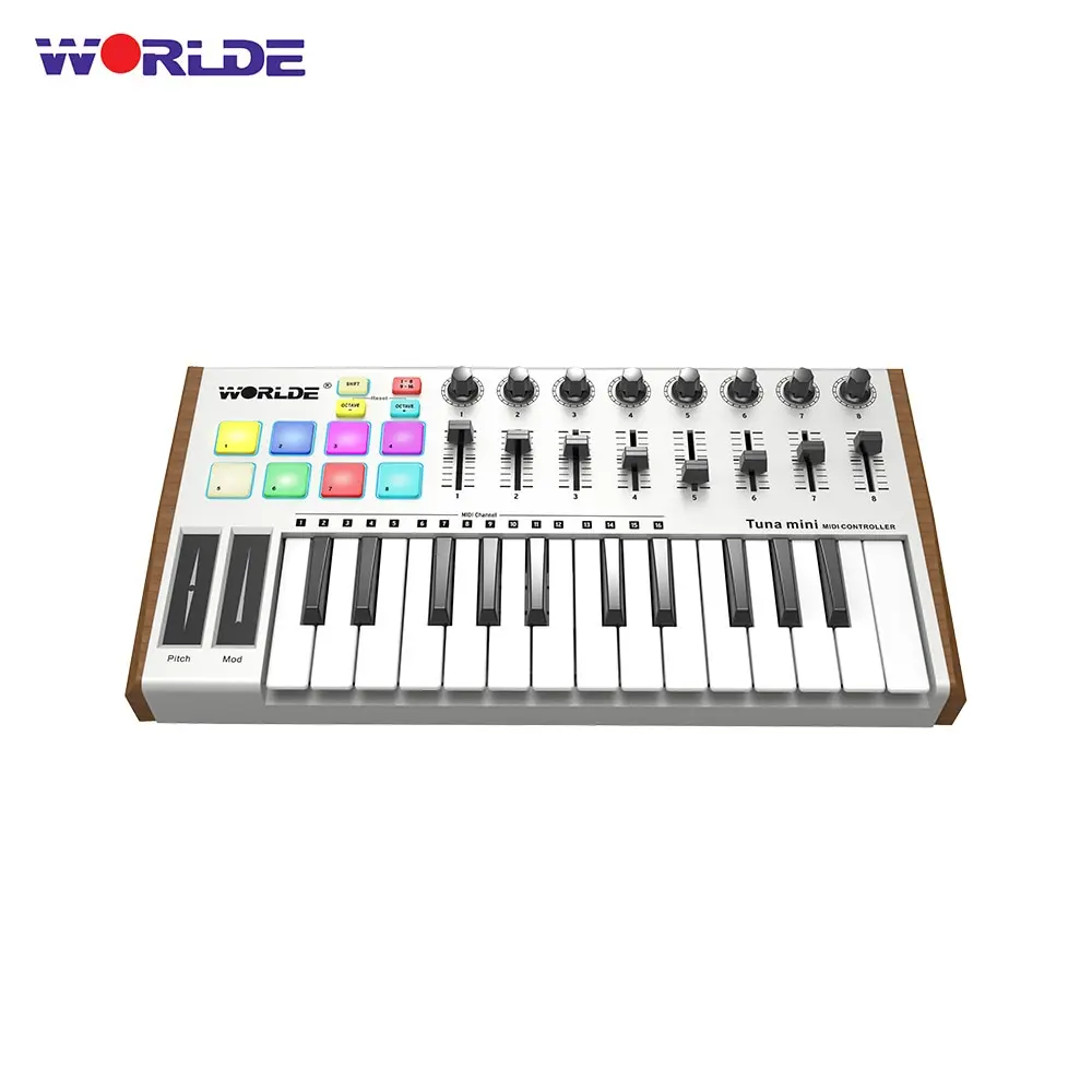 MIDI Controller WORLDE TUNA Mini Portable 25Key USB MIDI Keyboard Controller Backlit Trigger Pad Professional Musical instrument