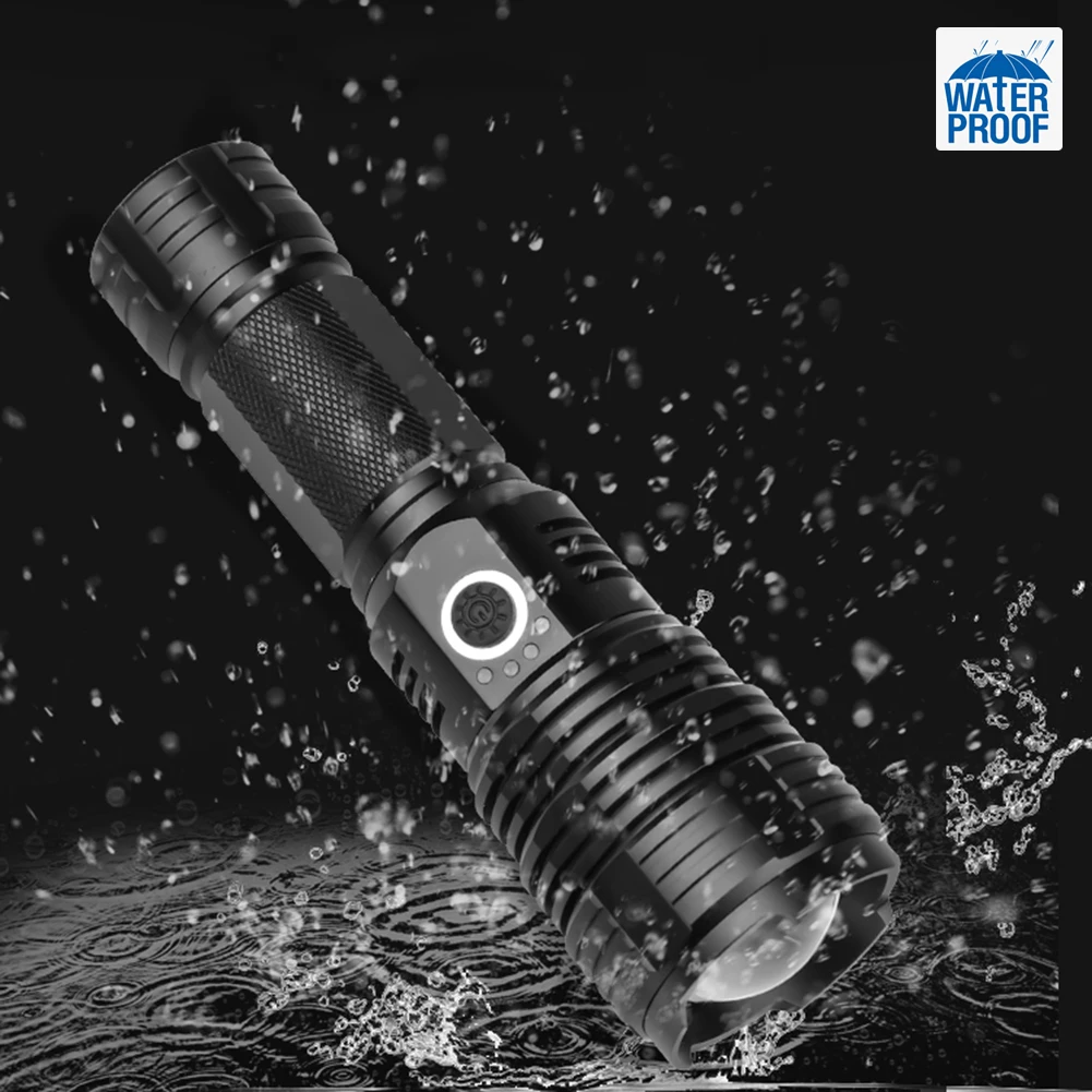 XHP70 Zoom Flashlight USB Rechargeable Portable Light Window Breaker Lamp Tactical Flashlight Super Bright