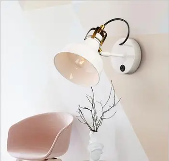 

American country style loft industrial wind wall lamp simple rocker arm white wall lamp retro living room bedroom bedside lamp