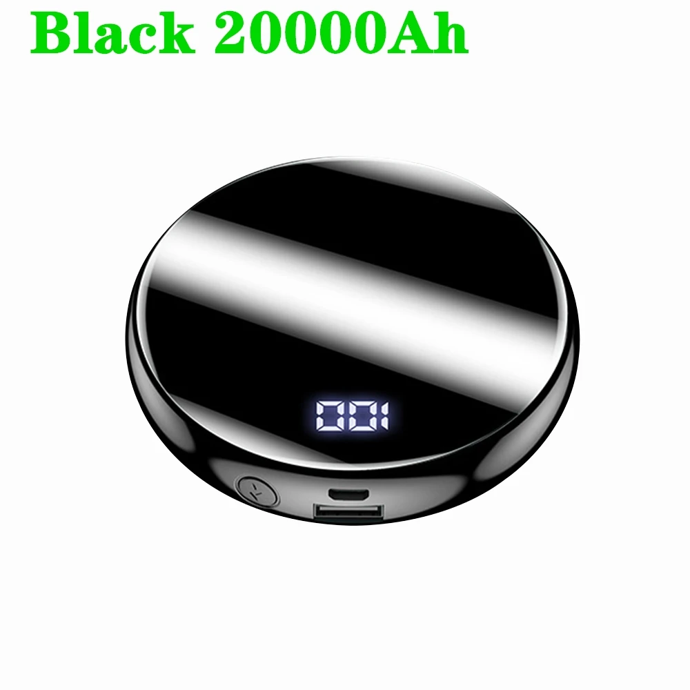 FLOVEME, зеркальный Мини светодиодный внешний аккумулятор, 20000 мА/ч, внешний аккумулятор, 10000 мА/ч, панельный внешний аккумулятор, портативное зарядное устройство, 6000 мА/ч, повербанк - Цвет: 20000mAh Black