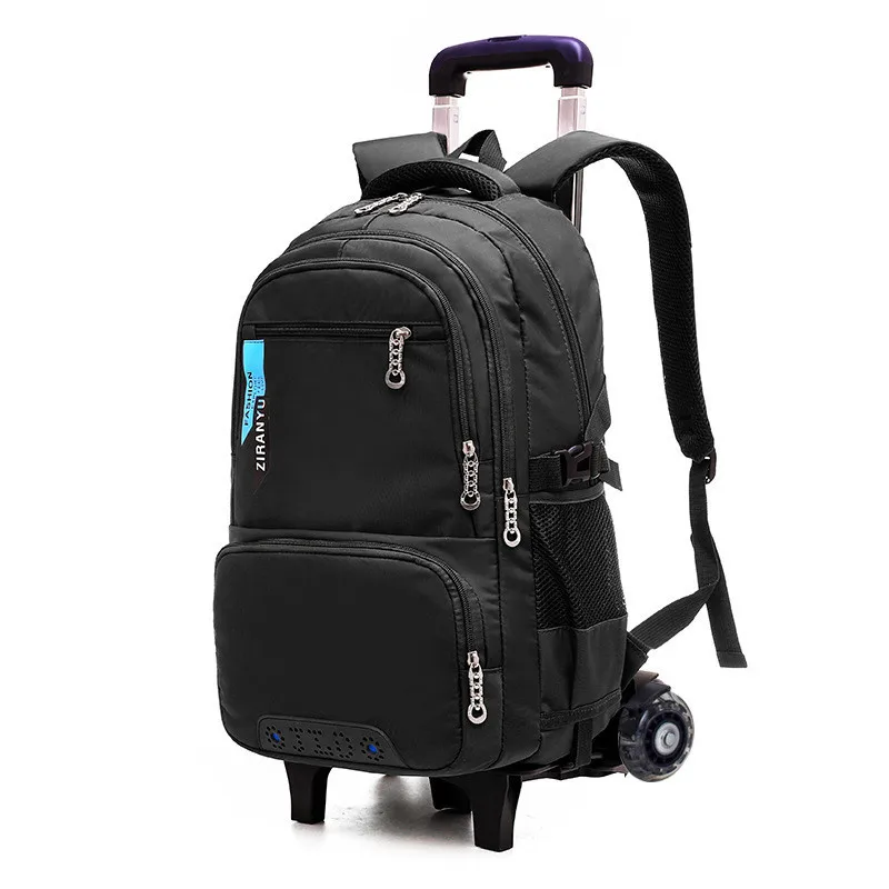 2 wheels black Детский рюкзак на колесах, рюкзаки со съемными 2/6 колесами для мальчиков и девочек, большая вместительность, школьные сумки на колесиках, нейлоновые Водонепроницаемые рюкзаки Mochila - Цвет: 2 wheels black