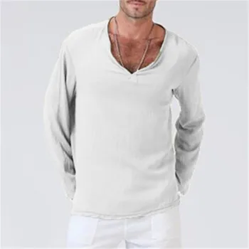 

2020 European and American men's loose V-neck solid color long-sleeved T-shirt 1168