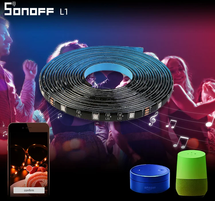 SONOFF L1 Smart LED Light 2/5M Waterproof Dimmable Voice Control High Felxibility RGB Strip Lights Work With Alexa Google Home