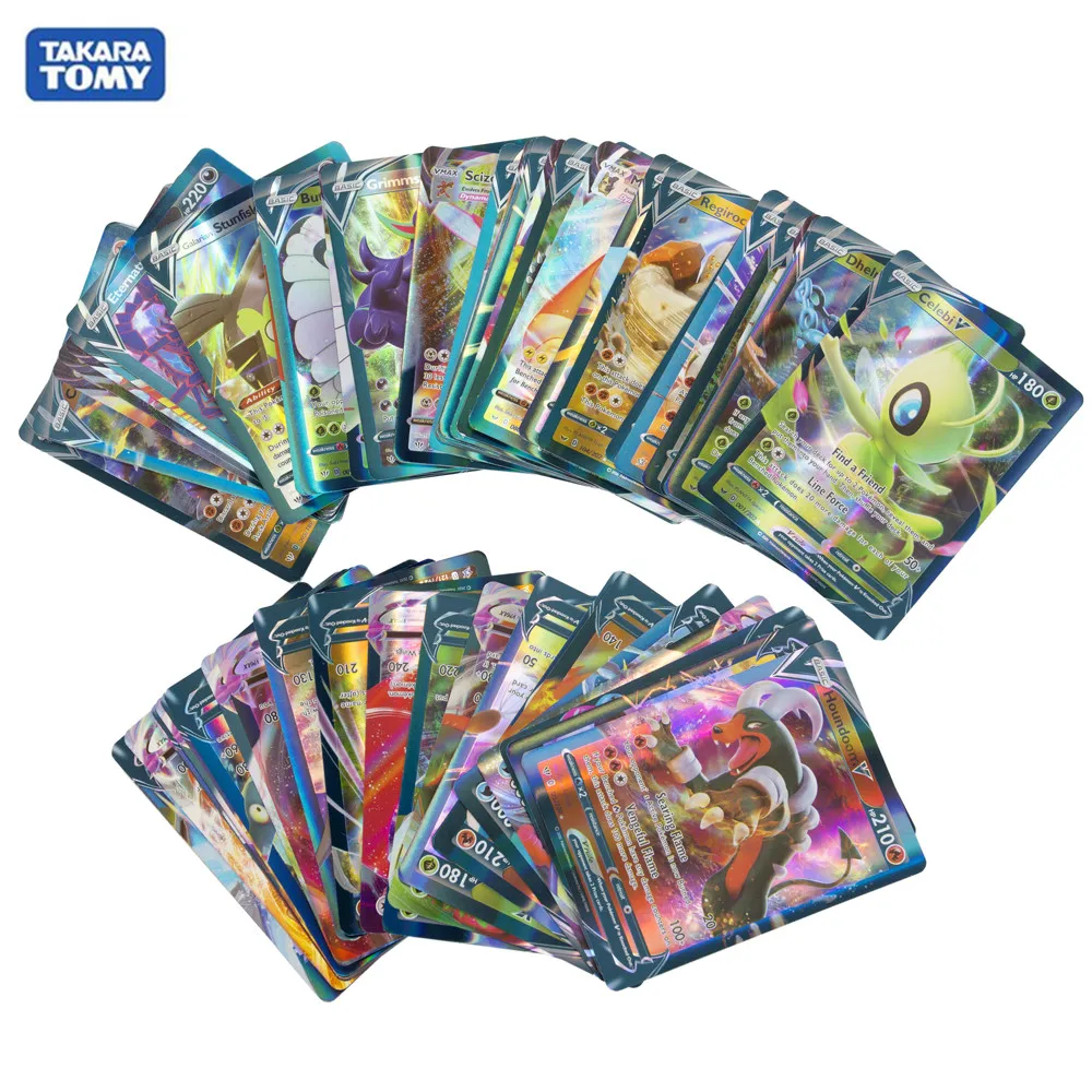 100 Uds Vmax tarjetas de Pokemon V mega GX coleccionable de anime comercio TARJETA DE Pokemon booster brillante juguete de Pokémon tarjetas para los niños