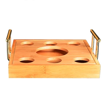 

Cups Organizer Serving Home Bamboo Tray With Handle Square Restaurant Party Shot Glasses Rack 7 Holes Barware Display Kitchen