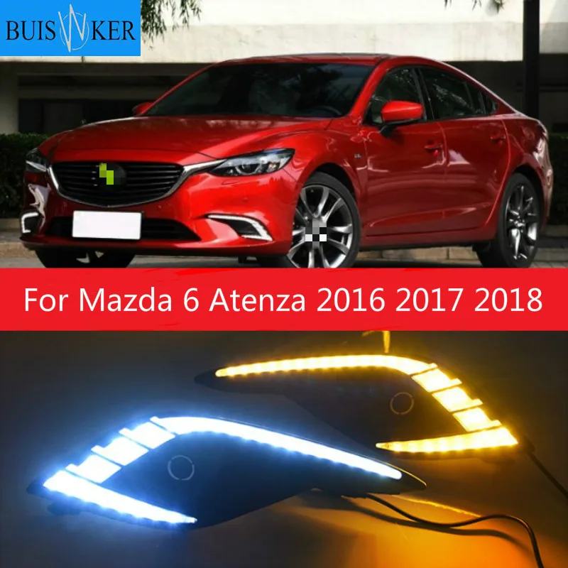 

Светодиодный фары для дневных ходовых огней Mazda 6 Atenza 2016, 2017, 2018, светодиодные фары DRL, противотуманные фары дальнего света, желтые указатели поворота, 2 шт.