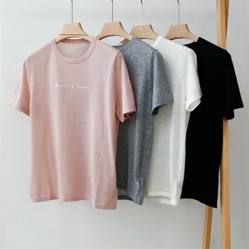 

Women T-shirt Simple and Stylish Letter Printed Loose and Comfortable Wool Sweater