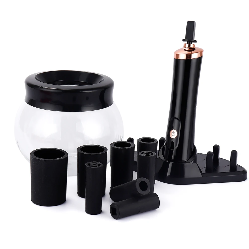 with bottle black Электрическая щетка для макияжа, бутылка для очистки ногтей, шейкер для макияжа, кисти для мытья, инструмент для чистки, машина, лак для ногтей, тату, шейкер чернил - Цвет: with bottle black