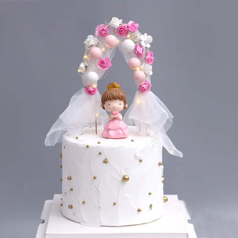 Unico Fiori Arco Di Nozze Cake Topper Festa Di Compleanno Torta Cotta Inserito Bandiera Chiffon Toppers Torta Di Nozze Di Compleanno Della Decorazione
