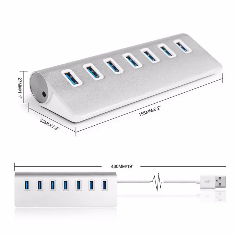 Несколько в одном 7 портов USB 3,0 концентратор 5 Гбит/с быстрая зарядка Алюминиевый адаптер для Macbook ПК ноутбук