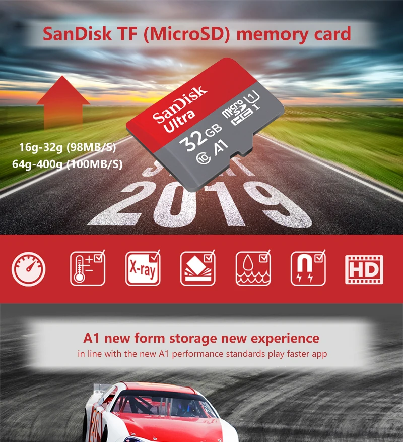 Sandisk микро SD карты A1 карты памяти ультра C10 100 МБ/с. 16 Гб оперативной памяти, 32 Гб встроенной памяти, 64 ГБ 128 UHS-1 TF карты флэш накопитель usb для смартфонов