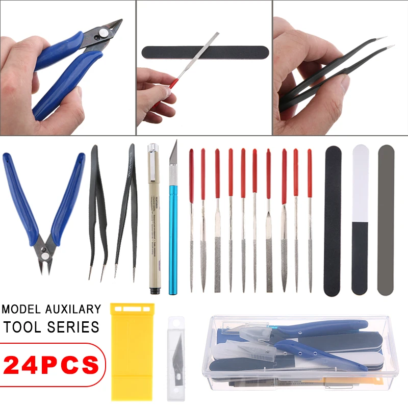 

Mayitr 24Pcs Craft Repair Fix Kit Model DIY Basic Tools Set For Gundam Modeler Hobby Modelling Accessories