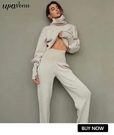 Free Shipping Casual Autumn Loose Knit Sweater Set Fashion Zip Lapel Long Sleeve Pullover Sweater & Straight Pants Two-piece Set white pant suit
