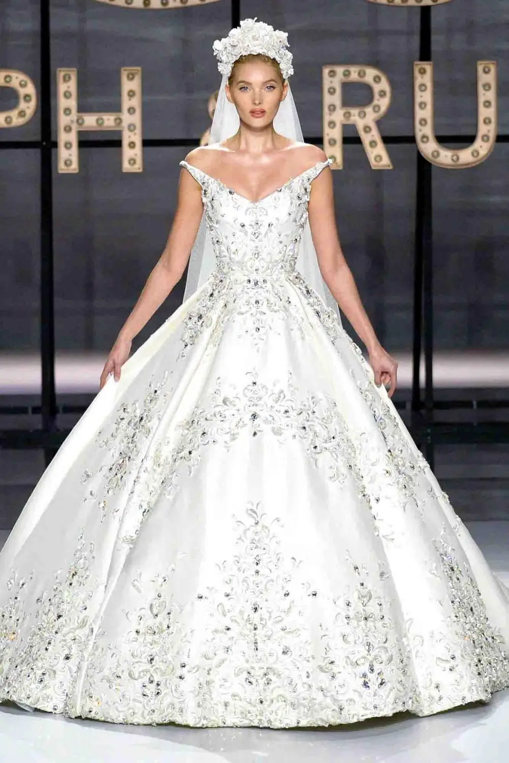 

Limited Edition luxurious Off the Shoulder Bridal Gown with Exquisite Embroidery, Gorgeous Beaded Wedding Dress