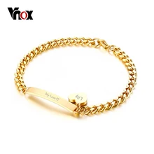 Vnox Can Engrave Thin ID Tag Bracelet Heart Charm Bangle for Women Stainless Steel Chain Charms Bracelets Lady Jewelry Bijoux