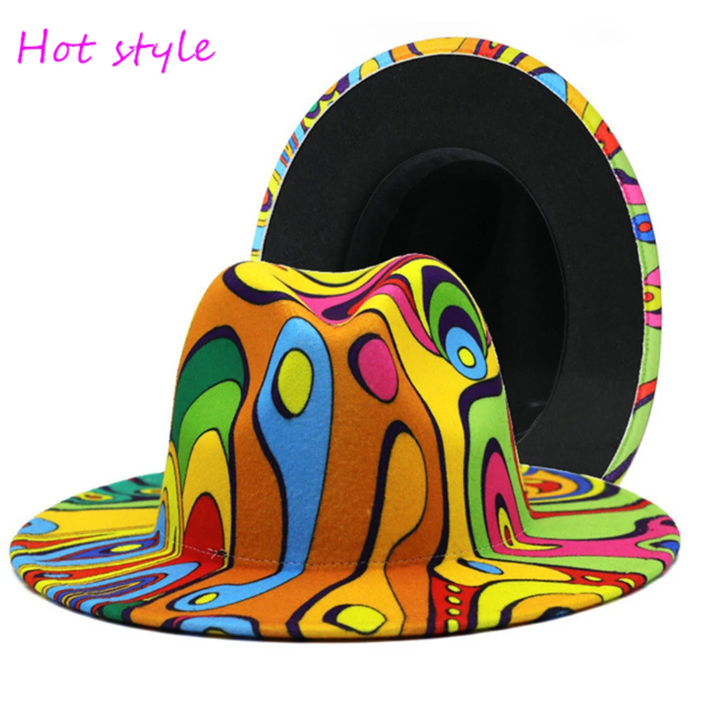 bulk price fedora hat for women Tie dyed hat   3d painted felt hat party hat model photo wide brim panama cap unisex cap trilbies