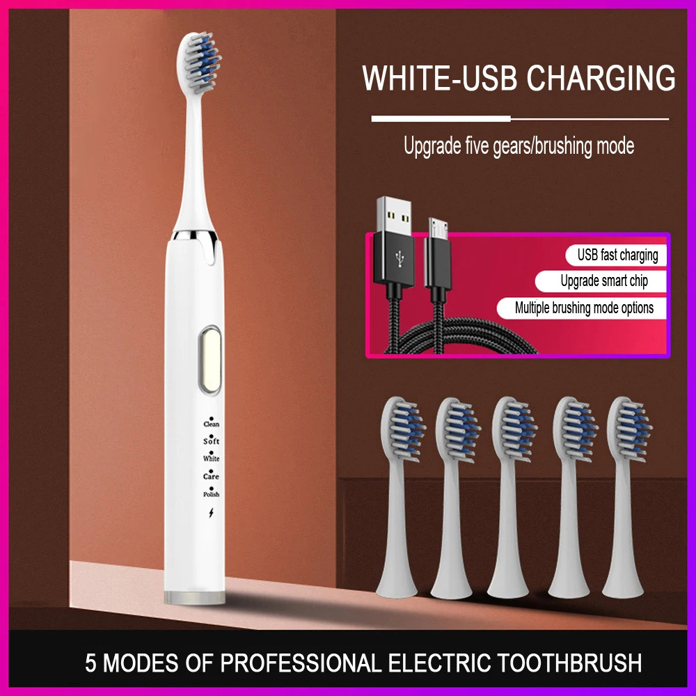 thumbnail image 1 of Cepillo de dientes eléctrico sónico recargable por USB, ultrasónico, lavable, electrónico, blanqueador, resistente al agua, cepillo de dientes eléctrico, 1 of 5