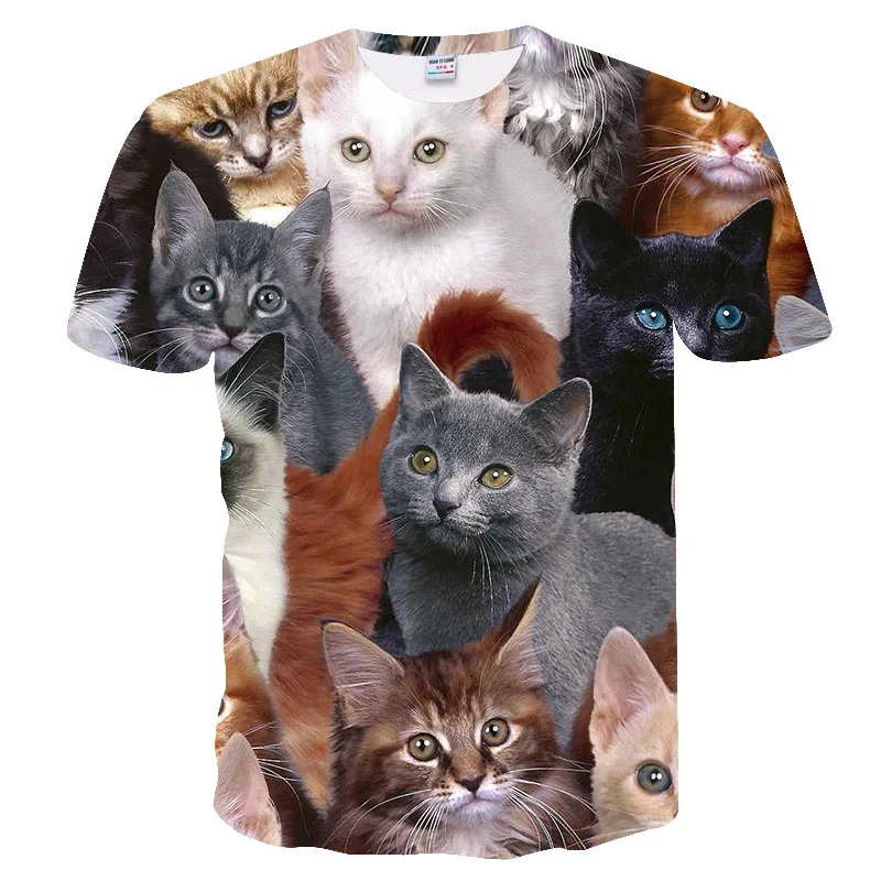 Camiseta con estampado 3d de gatos para mujer, ropa informal de anime, de manga corta, a la moda