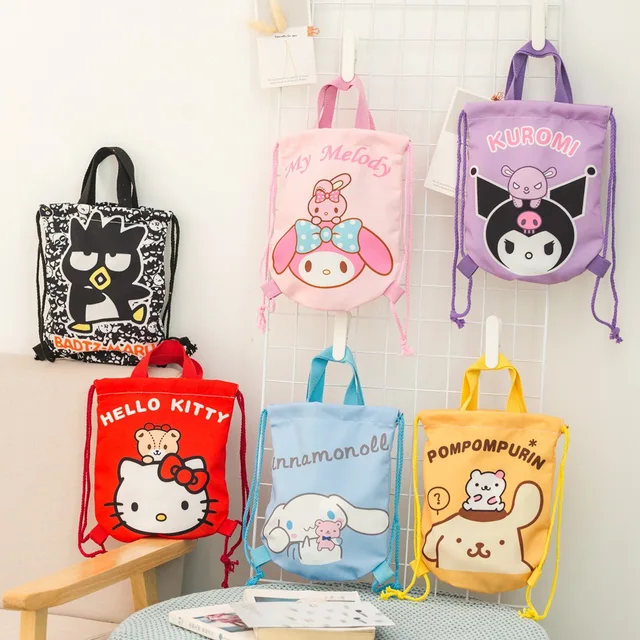 Kawaii Anime Kuromi Hello KT Cinnamoroll My Melody Canvas Tote Bag Green Shopping Bag Shoulder Pockets Girls Christmas Gift 1
