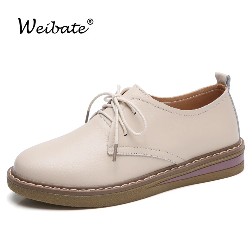

WEIBATE Brand Autumn Fashion Lace-up Oxfords for Ladies Official Handmade Flats Shoes Womens Casual Solid Cut-Outs Elegant Shoes