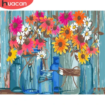 

HUACAN Oil Painting By Number Flower HandPainted Art Pictures By Number For Adults Kits DIY Gift For Living Room