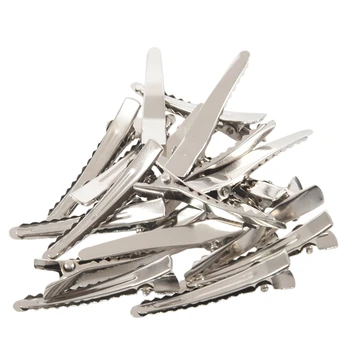 

20 PC Alligator Hair Teeth Clips 45Mm For Bows Barrette Silver Metal Crocodile Clips