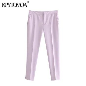 

KPYTOMOA Women 2020 Chic Fashion Office Wear Pockets Skinny Pants Vintage Zipper Fly Side Vents Female Ankle Trousers Pantalones