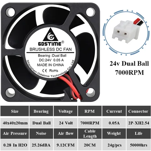 Gdstime 4cm 3D Printer fan Ball Bearing 40mm DC 24V 12V 5V  Computer Case Cooling axial Fan 2PIN/3PIN  40x40x20mm 1.57inch