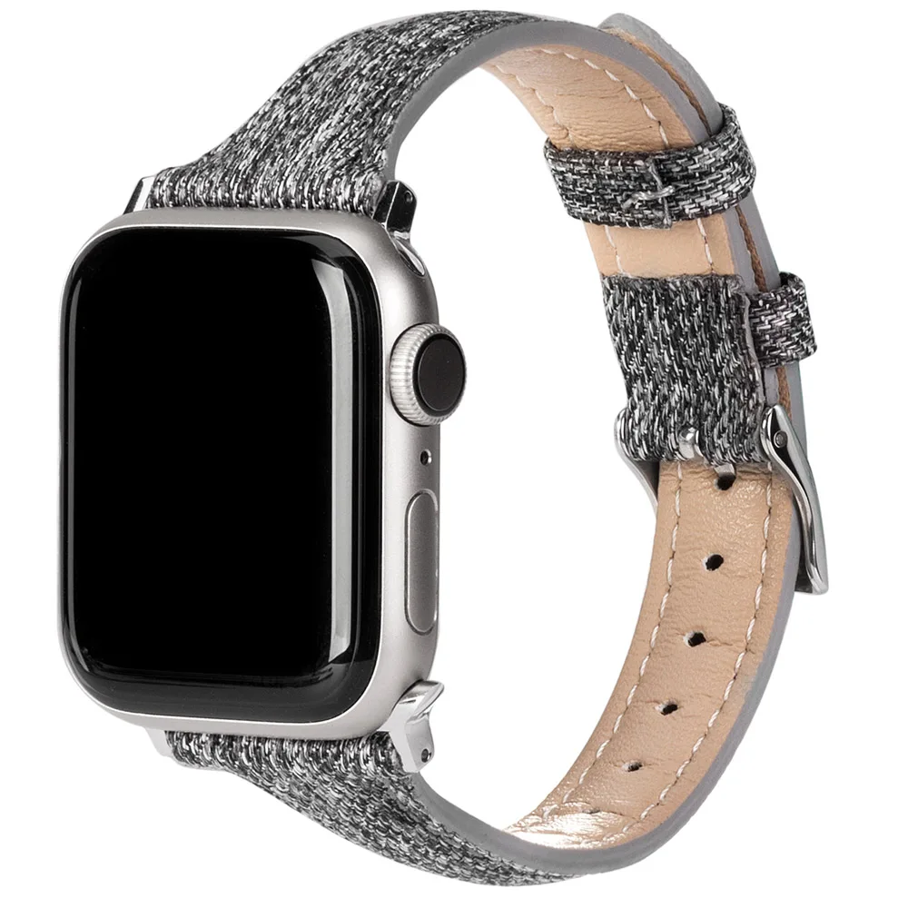 Плетеная холщовая ткань ремешок для Apple Watch 38 мм 40 мм 42 мм 44 мм Замена тканевая повязка спортивный ремешок для iWatch серии 5 4 3 2 1 - Цвет ремешка: BkGrey