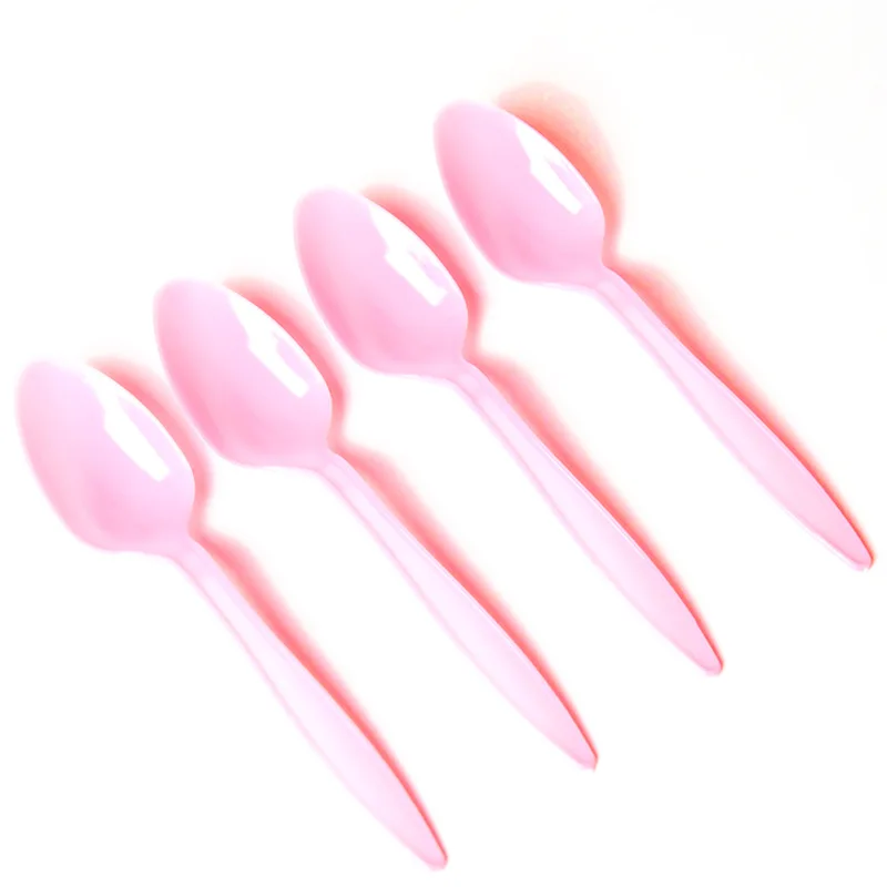 Посуда пластиковая одноразовая Набор ножей вилка ложка синий розовый сплошной цвет день рождения детский душ Праздничная Вечеринка столовая посуда - Цвет: spoon pink