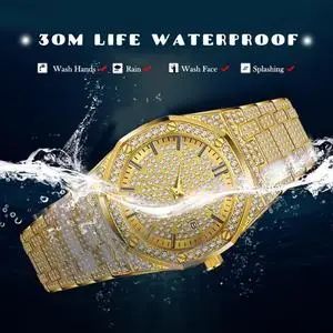 Beste Heren Luxe Merk Horloges Mode Diamant Datum Quartz Horloge Unisex Jumbo Volledig Iced Out Quartz Horloge Paar Gift Iced Out