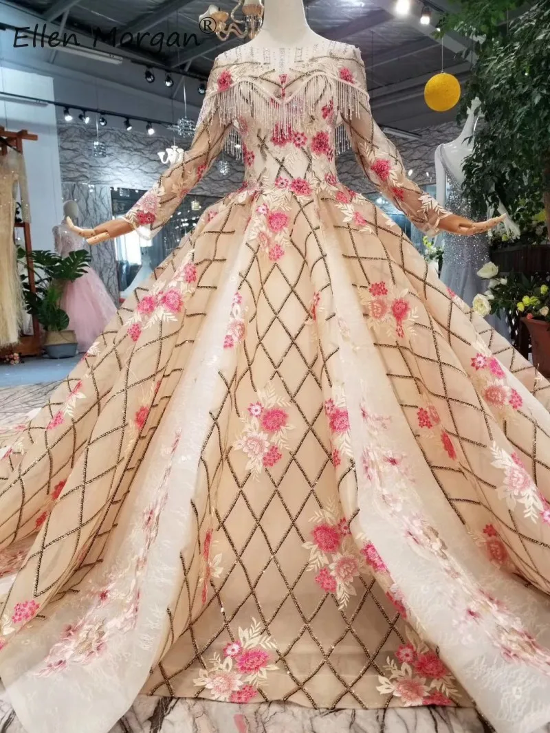 Красочное Элегантное свадебное платье Vestidos De Novia Ball арабское вечернее платье 2019 вырез лодочкой Бисер Аппликация Кружевное Свадебное