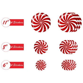

12 Pieces Peppermint Floor Decals Stickers-3 Sizes Self-Adhesive Design Candy Stickers for Christmas Valentine's Day Candy Party