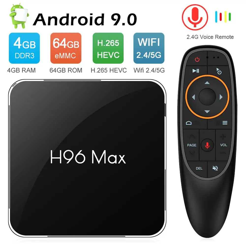 

Android TV Box 4K Set Top Box H96Max Smart TV Box Android 9.0 2.4G/5G WiFi Media Player 4GB 64GB Support RJ45 TF Card Netflix