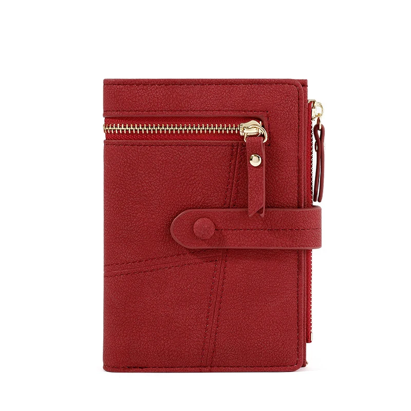 New multi-function coin purse woman card package Korean solid color multi-card position pu wallet fashion short ladies wallet - Цвет: Красный